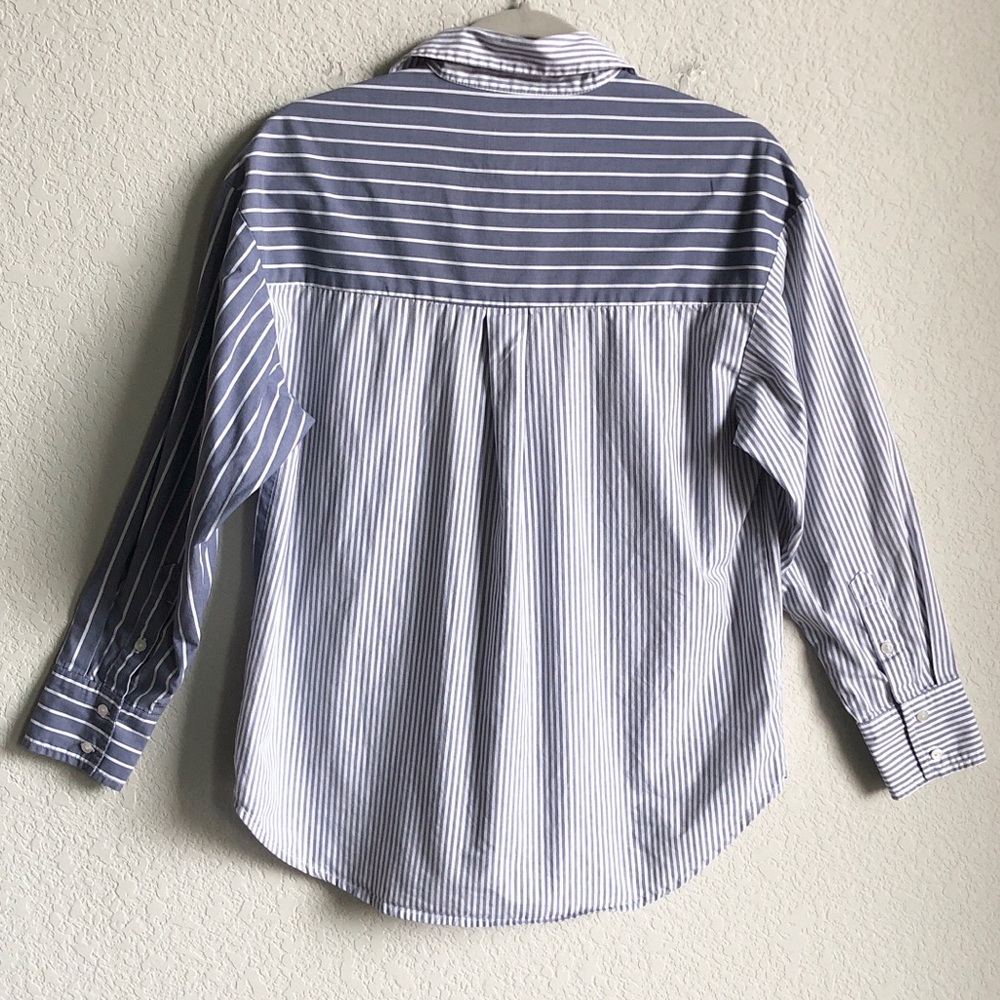 New Abercrombie and Fitch Womens Oversized Poplin Colorblock Shirt Stripe - Picture 7 of 15